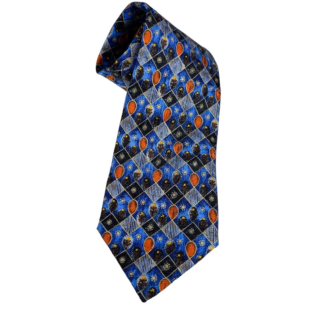 Ermenegildo Zegna Silk Neck Tie Blue Day Night Floral Geometric Italy